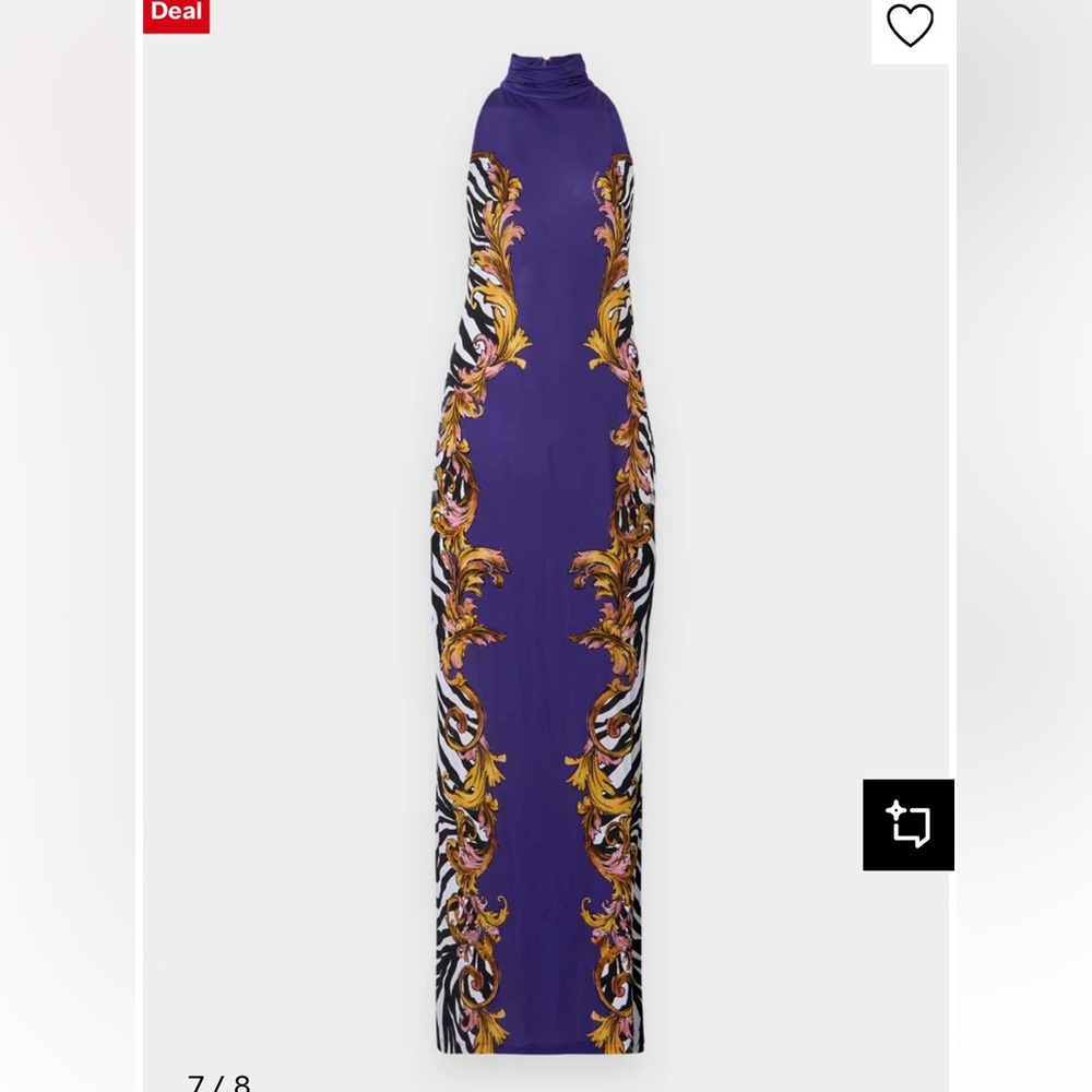 Versace Purple Maxi Dress with Gold Baroque and Zebra Trim